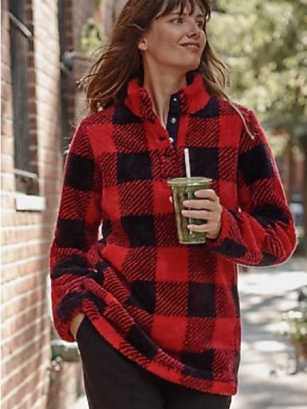 New Jill Cozy Red‎ & Black Buffalo Plaid Pullover
